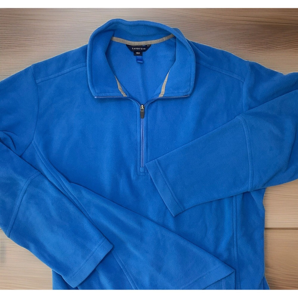 Lands End Mens Sz XL 1/4 Zip Polar Fleece Pullover Sweater Blue Mockneck Top